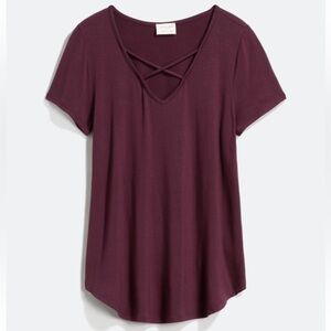 Emory Park Dulce Short Sleeve Knit Top with Criss Cross Neckline
